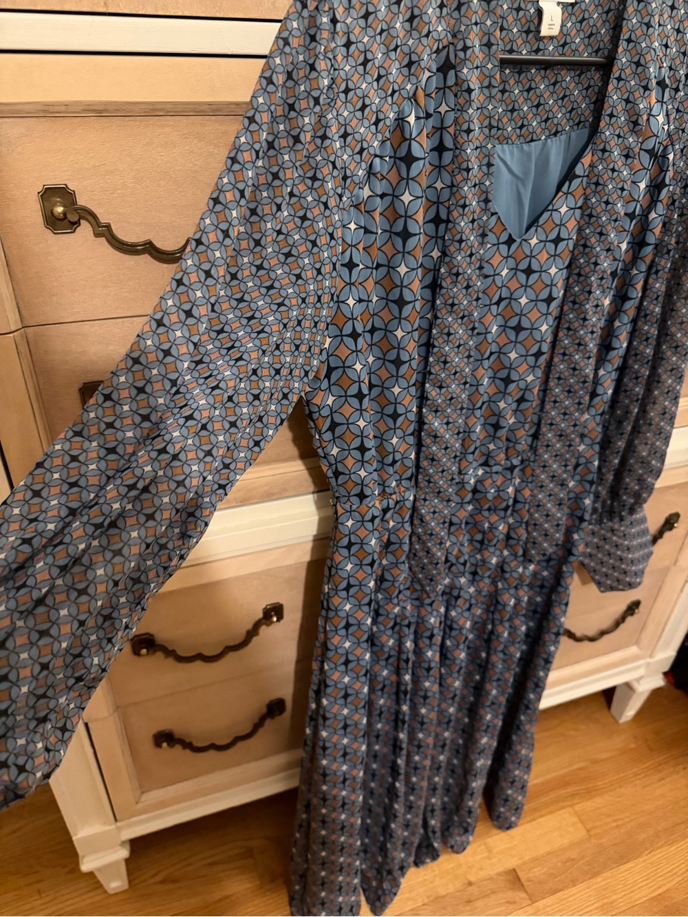 Nine West Blue and Tan Geometric Maxi Dress